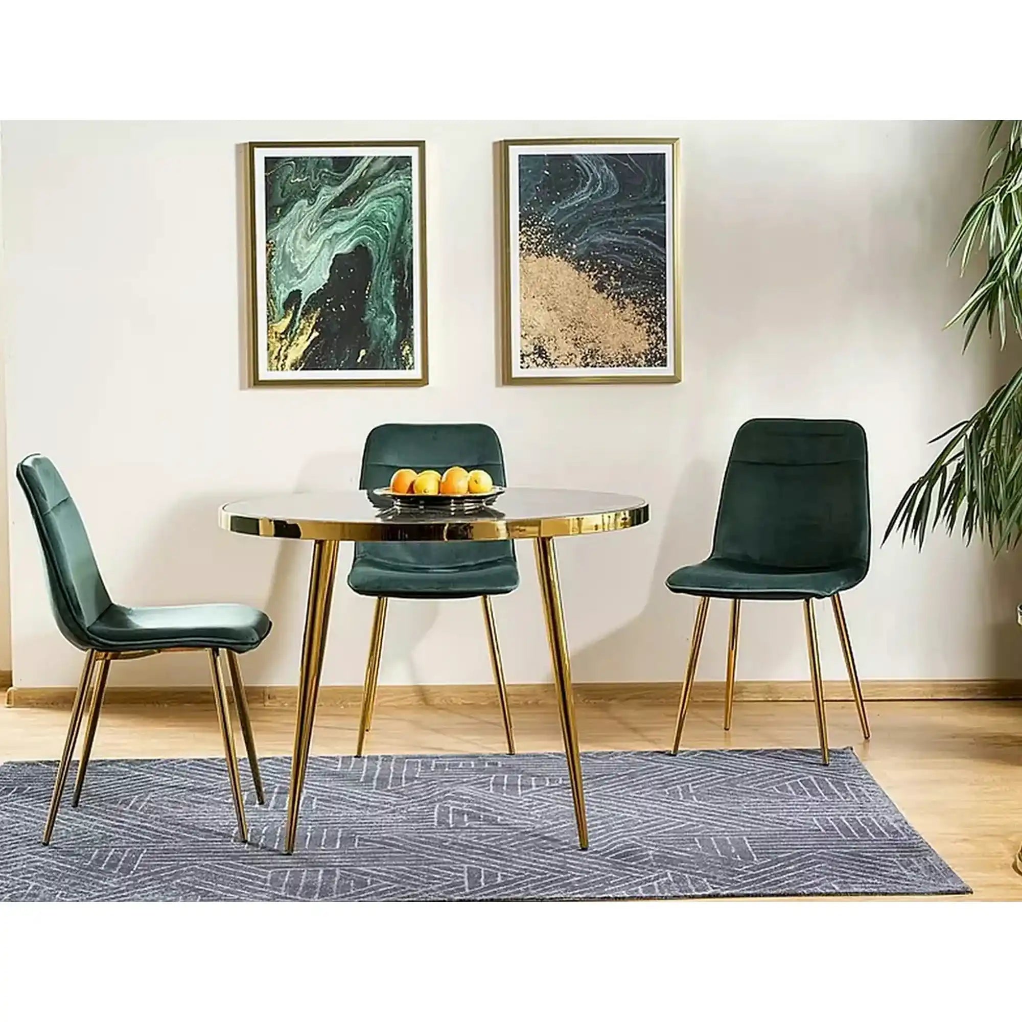 Masa CALVIN, negru cu efect de marmura/auriu, sticla securizata/metal, 100x100x75 cm