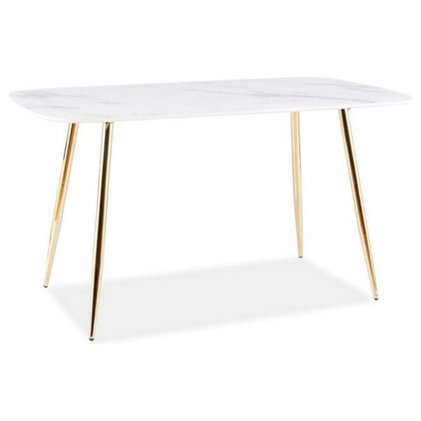 Masa CERES, alb cu efect de marmura/auriu, 140x80x75 cm