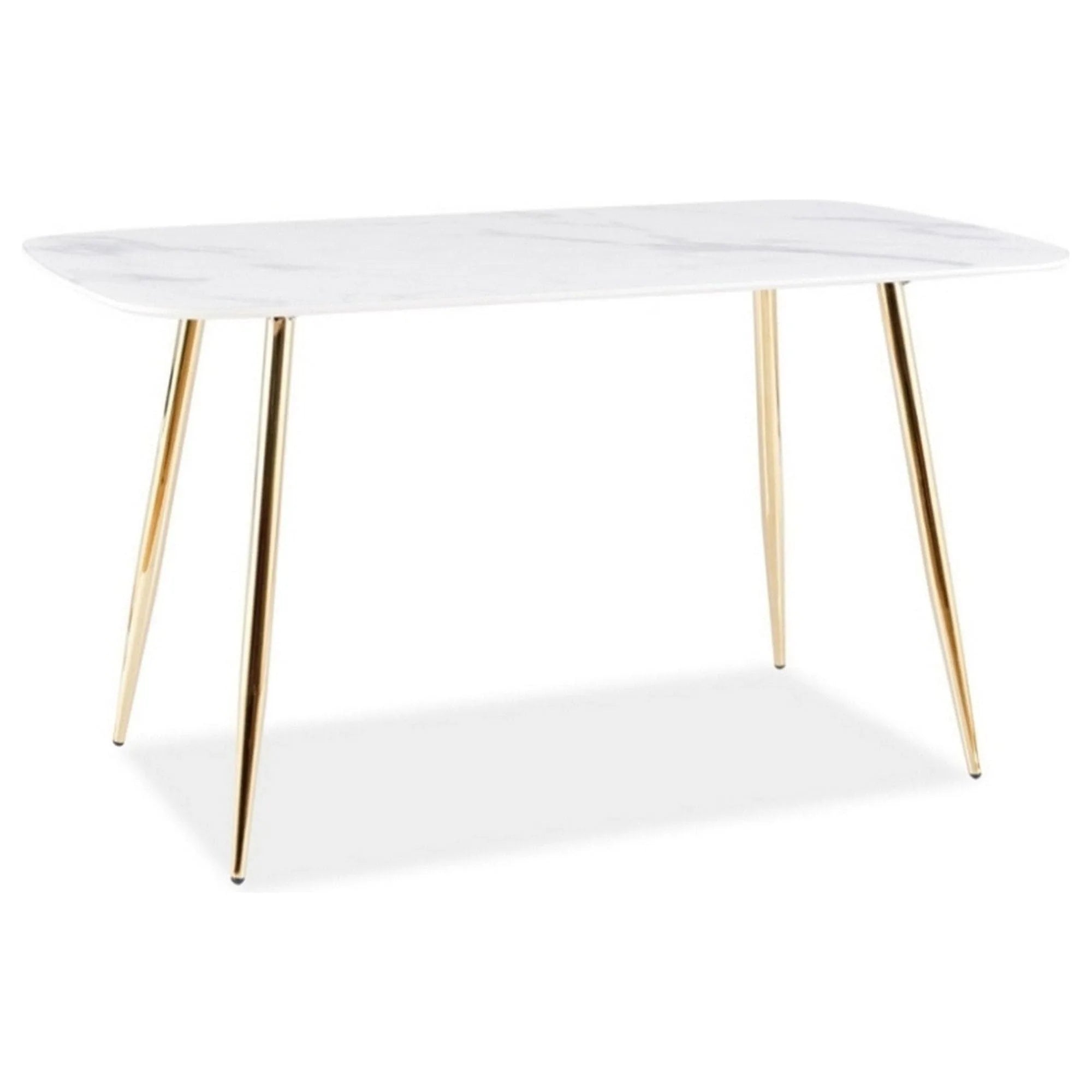 Masa CERES, alb cu efect de marmura/auriu, 140x80x75 cm