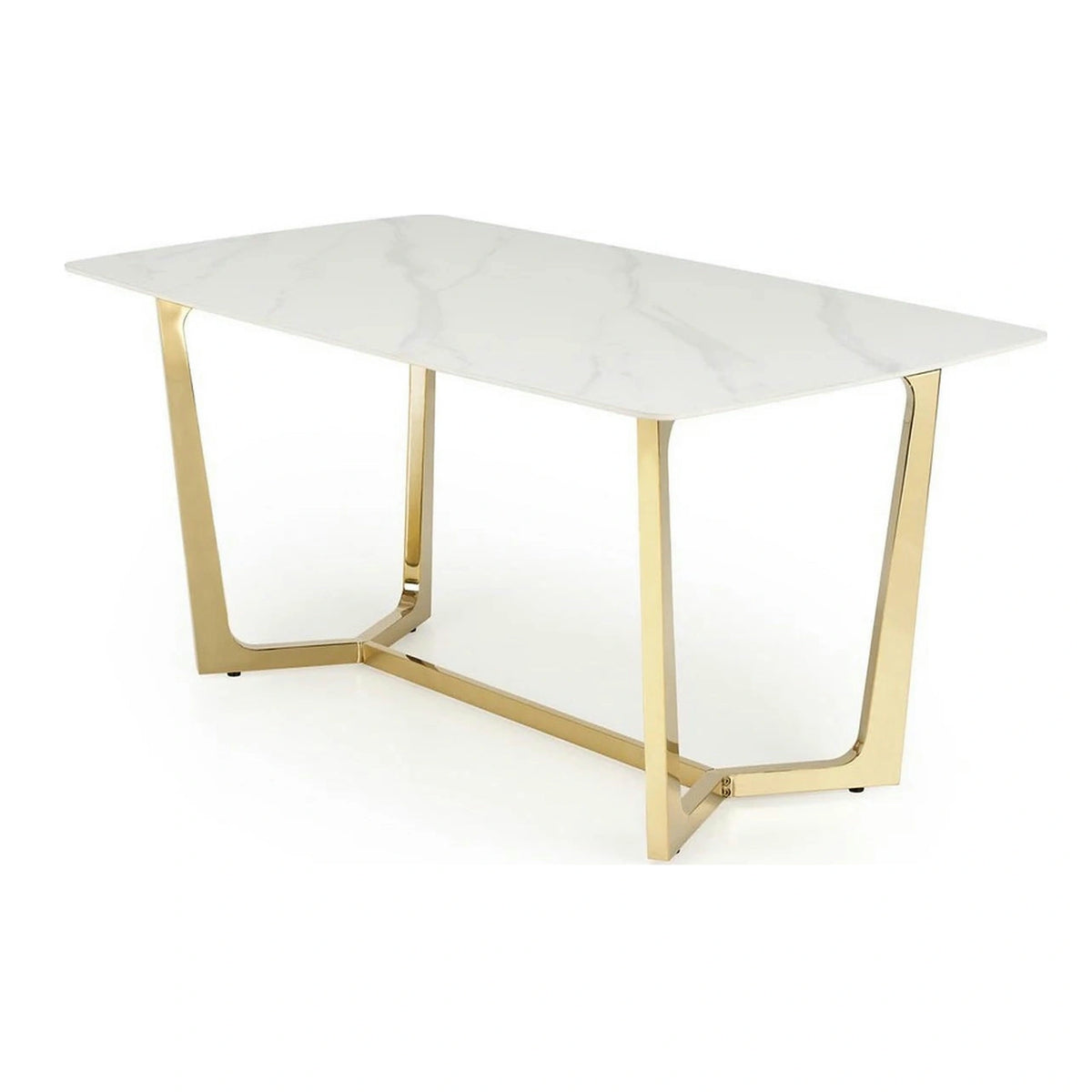 Masa CLEMENTE, alb/auriu, ceramica/metal, 160x90x76 cm