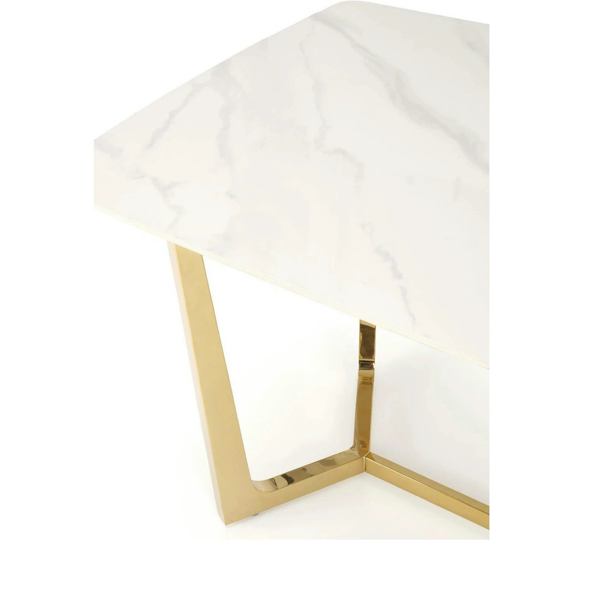 Masa CLEMENTE, alb/auriu, ceramica/metal, 160x90x76 cm