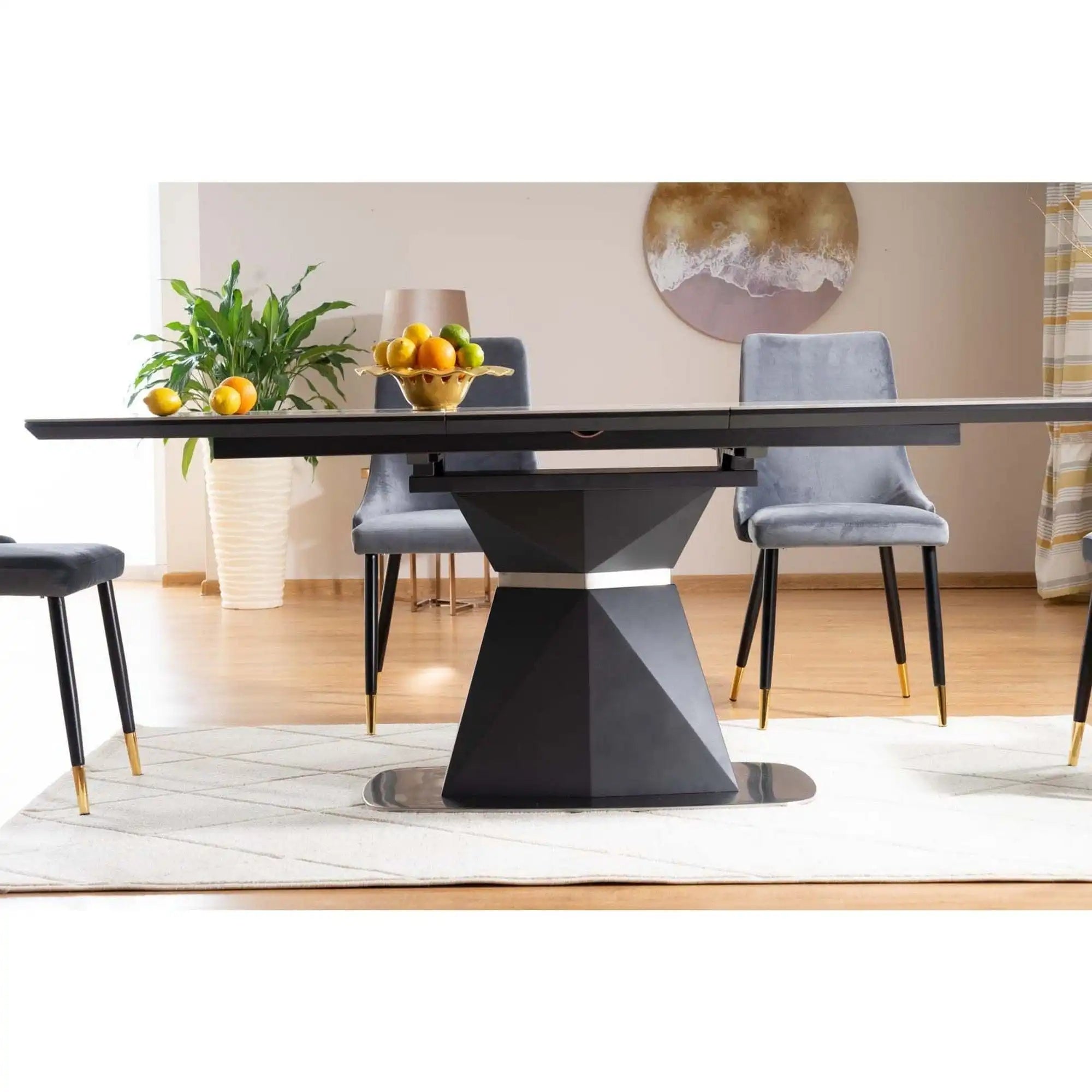 Masa CORTEZ, gri cu efect de marmura/gri antracit, 160/210x90x76 cm