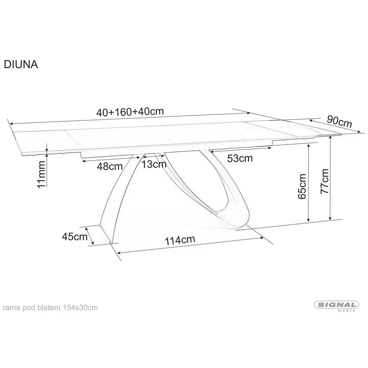 Masa cu blat de sticla/ceramica DIUNA CERAMIC, negru, 160/240x90x76 cm