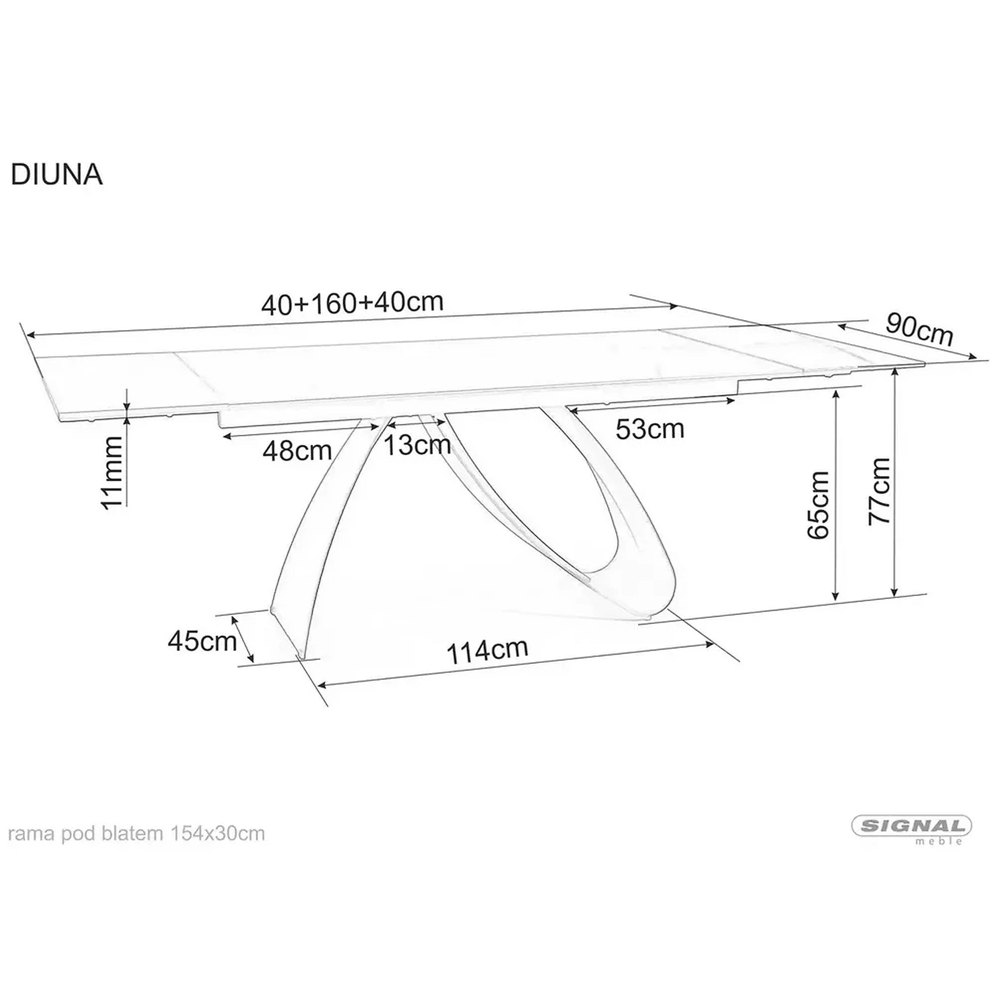 Masa cu blat de sticla/ceramica DIUNA CERAMIC, negru, 160/240x90x76 cm