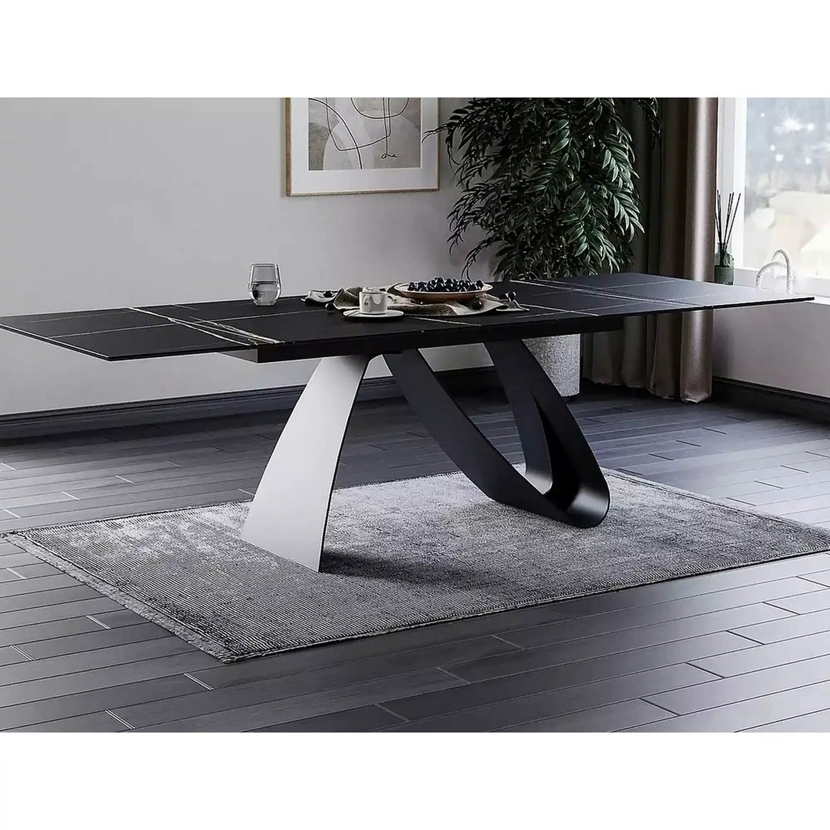 Masa cu blat de sticla/ceramica DIUNA CERAMIC, negru, 160/240x90x76 cm