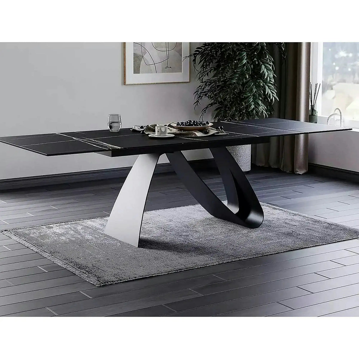 Masa cu blat de sticla/ceramica DIUNA CERAMIC, negru, 160/240x90x76 cm