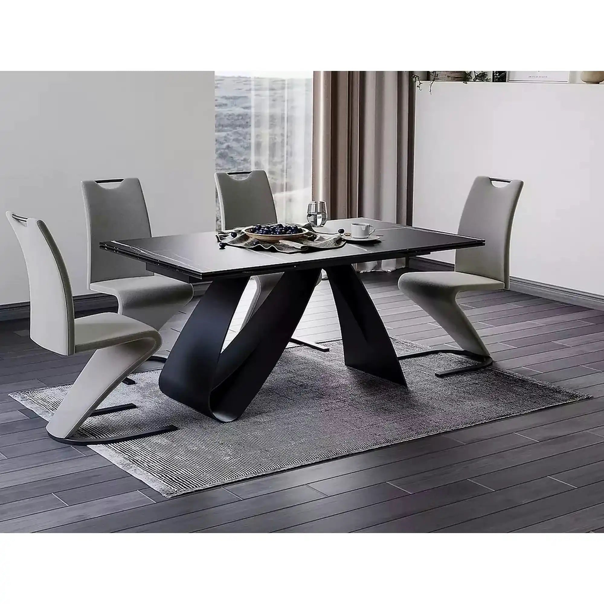 Masa cu blat de sticla/ceramica DIUNA CERAMIC, negru, 160/240x90x76 cm