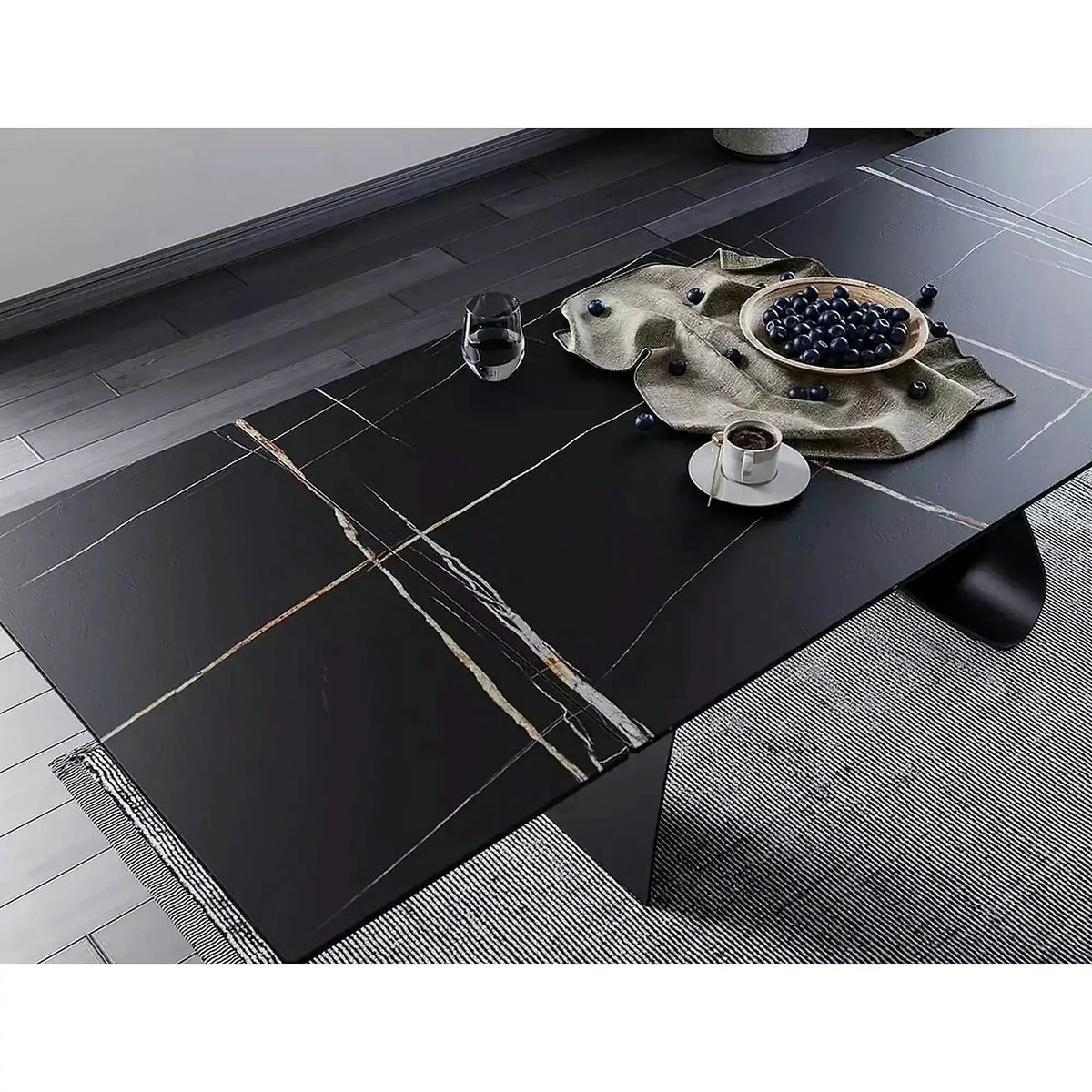 Masa cu blat de sticla/ceramica DIUNA CERAMIC, negru, 160/240x90x76 cm