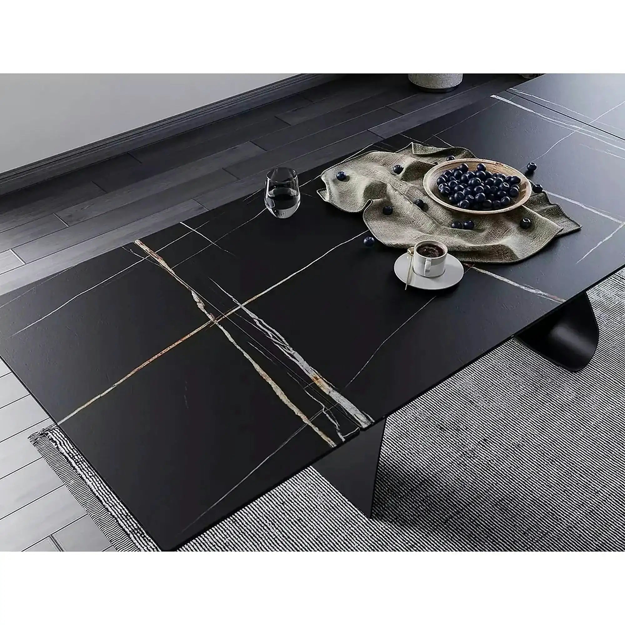 Masa cu blat de sticla/ceramica DIUNA CERAMIC, negru, 160/240x90x76 cm