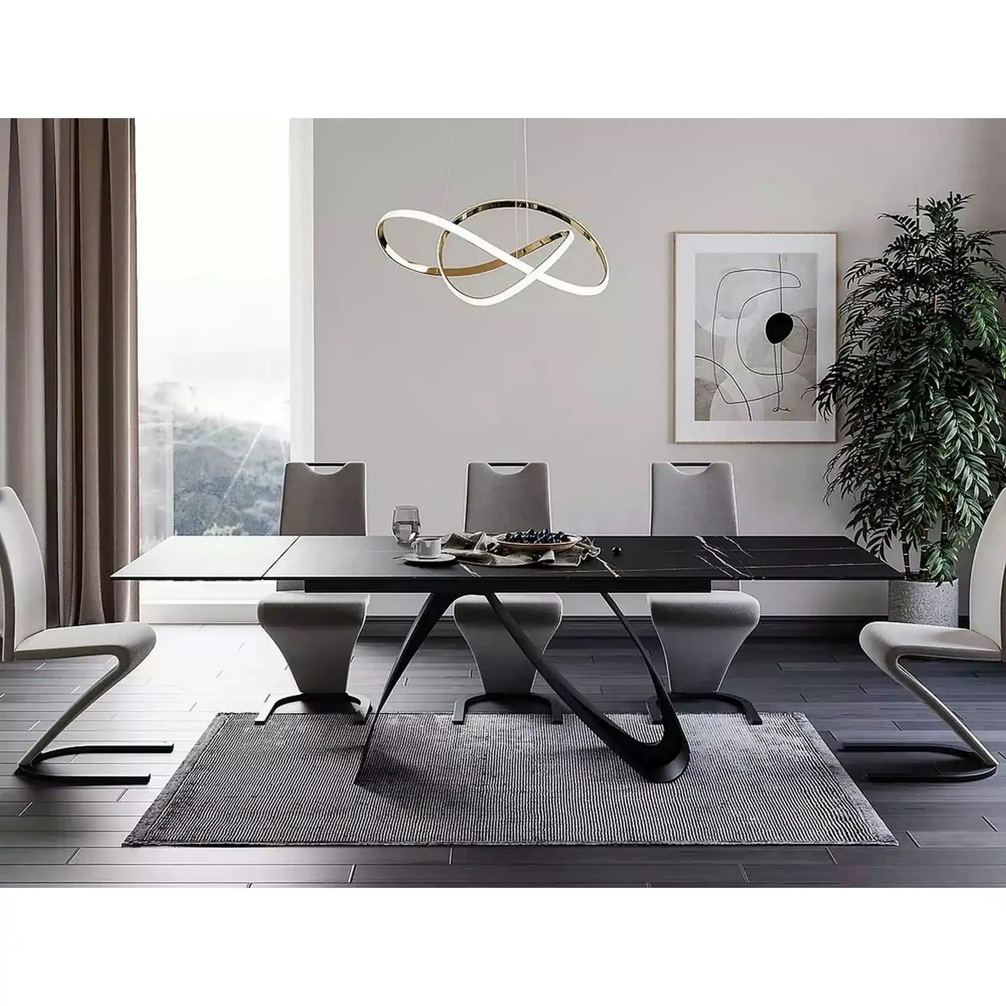 Masa cu blat de sticla/ceramica DIUNA CERAMIC, negru, 160/240x90x76 cm