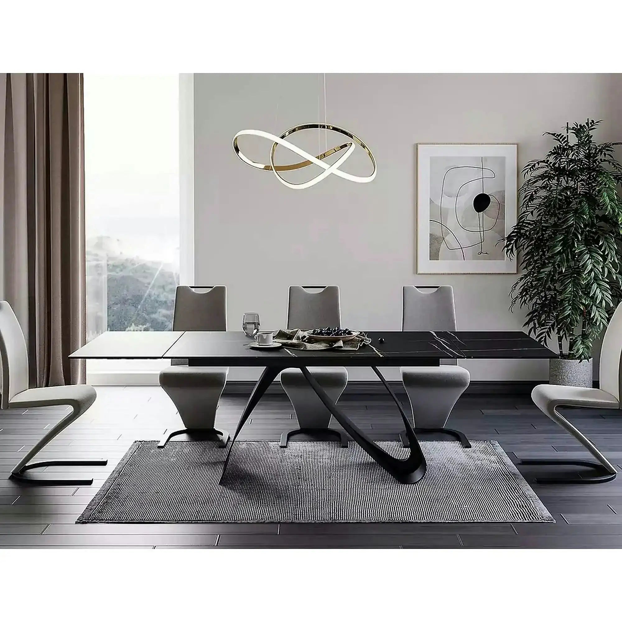 Masa cu blat de sticla/ceramica DIUNA CERAMIC, negru, 160/240x90x76 cm