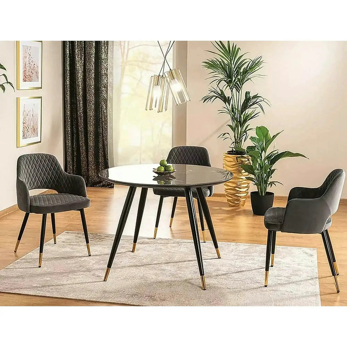 Masa CYRYL II, negru cu efect de marmura, 100x100x75 cm