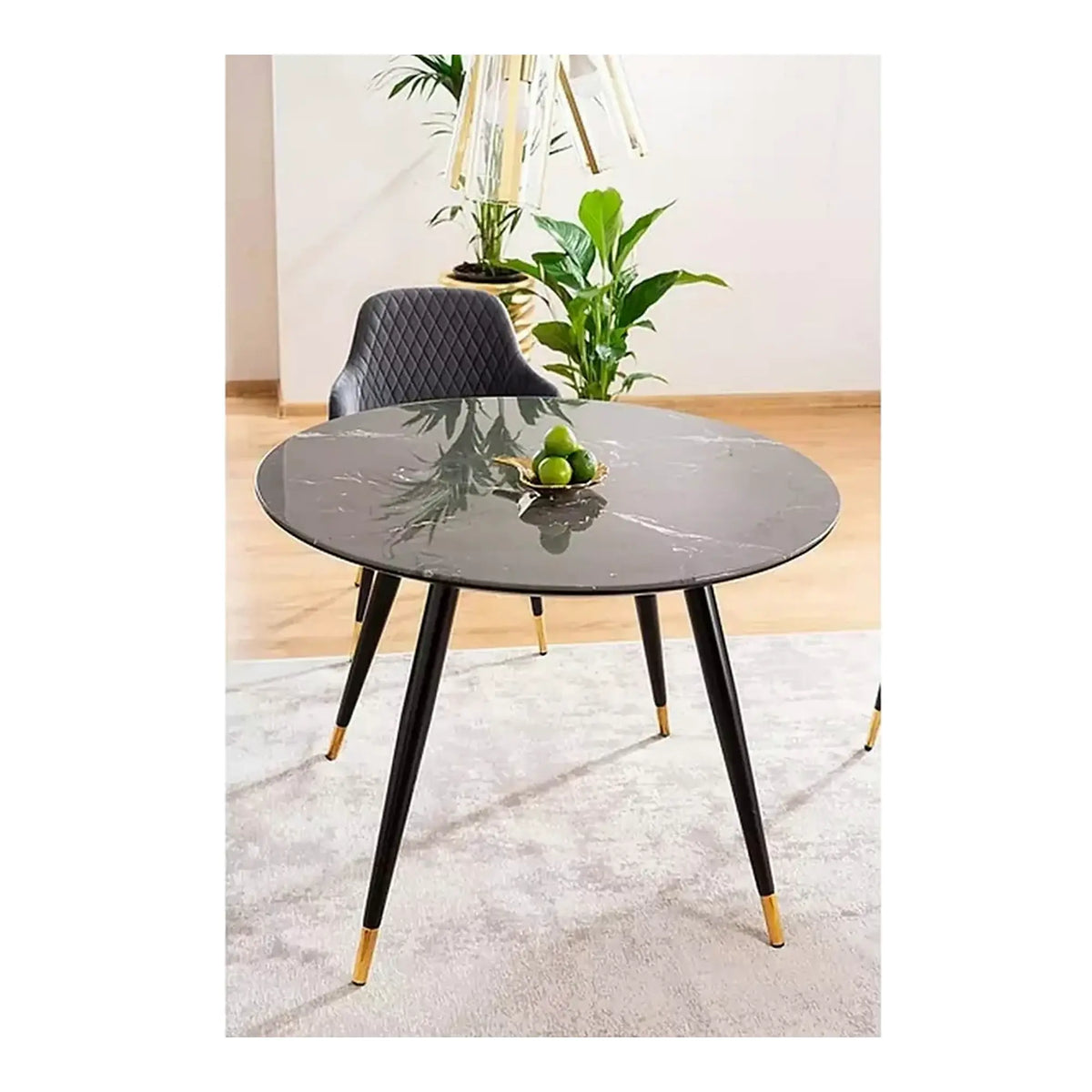 Masa CYRYL II, negru cu efect de marmura, 100x100x75 cm