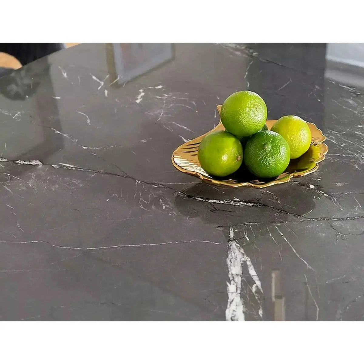 Masa CYRYL II, negru cu efect de marmura, 100x100x75 cm