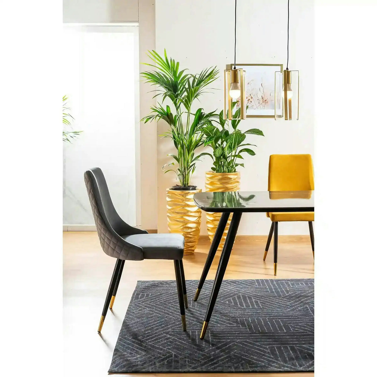 Masa CYRYL, negru cu efect de marmura, 140x80x75 cm