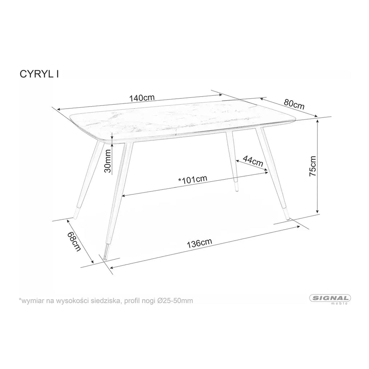 Masa CYRYL, negru cu efect de marmura, 140x80x75 cm