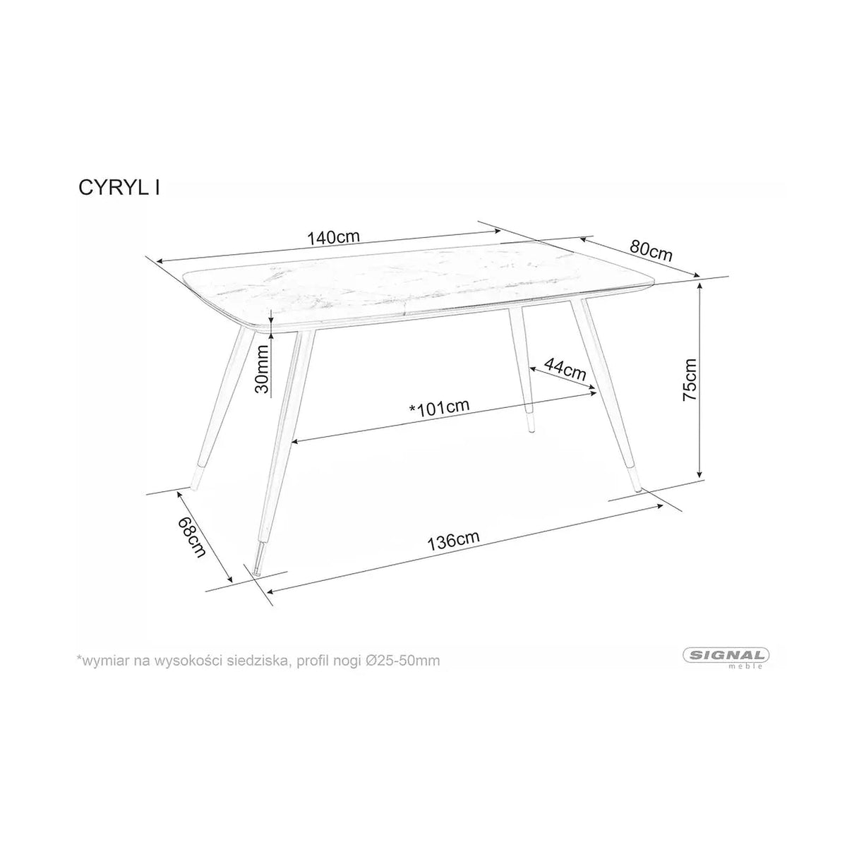 Masa CYRYL, negru cu efect de marmura, 140x80x75 cm
