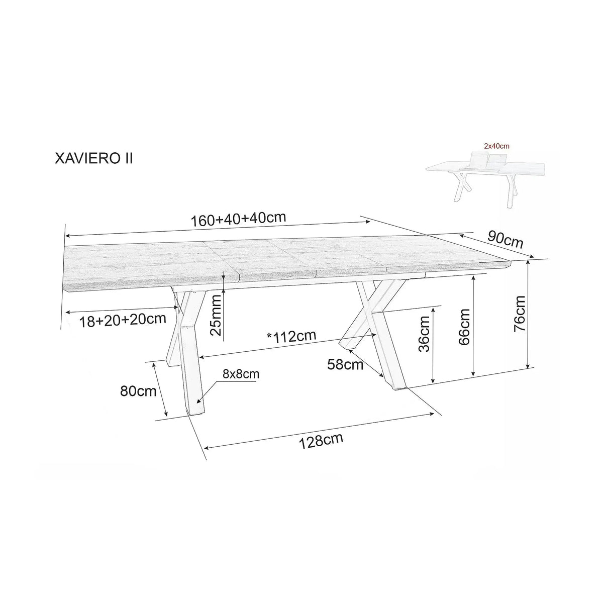 Masa de living extensibila XAVIERO II, stejar artisan/negru mat, 160-240x90x76 cm