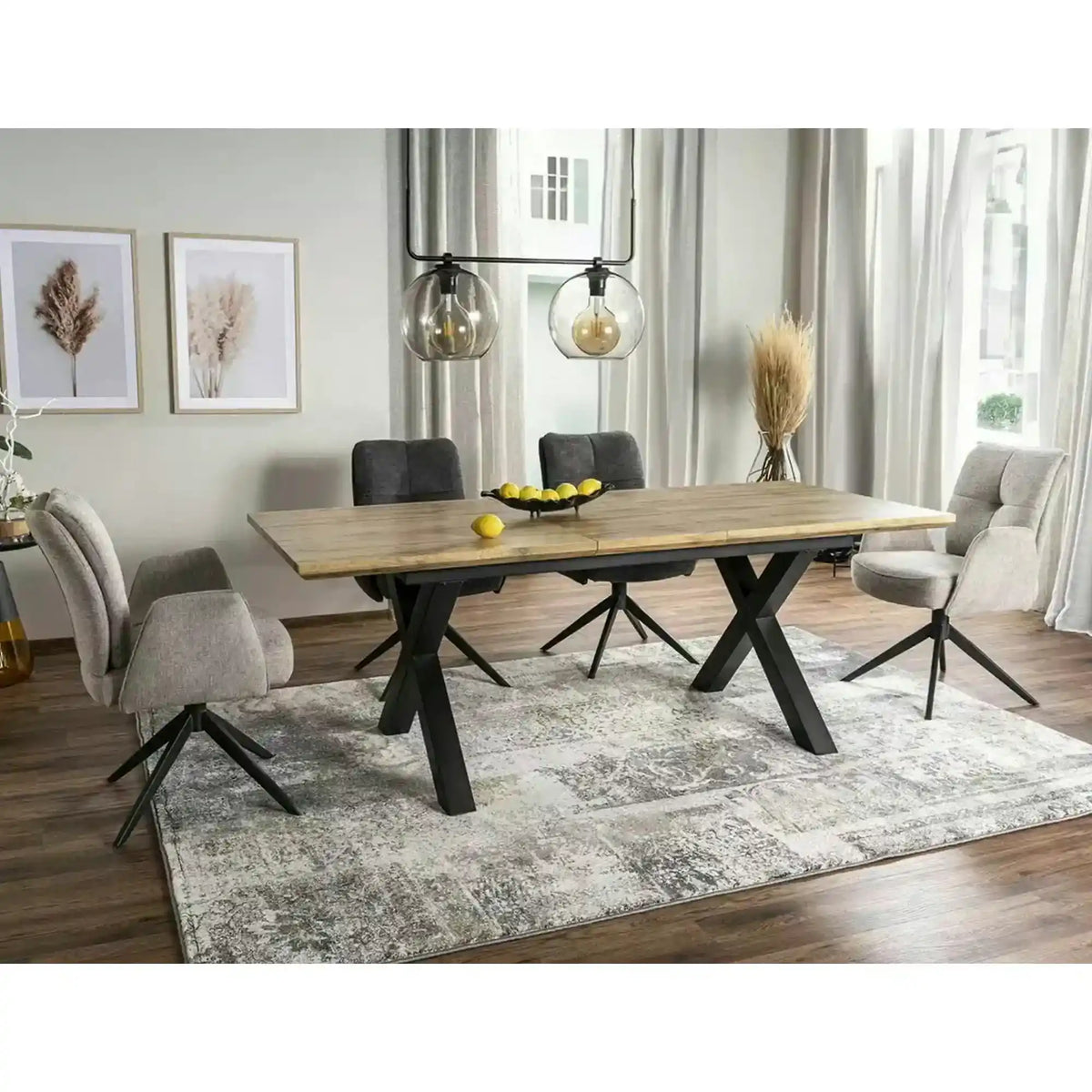 Masa de living extensibila XAVIERO II, stejar artisan/negru mat, 160-240x90x76 cm