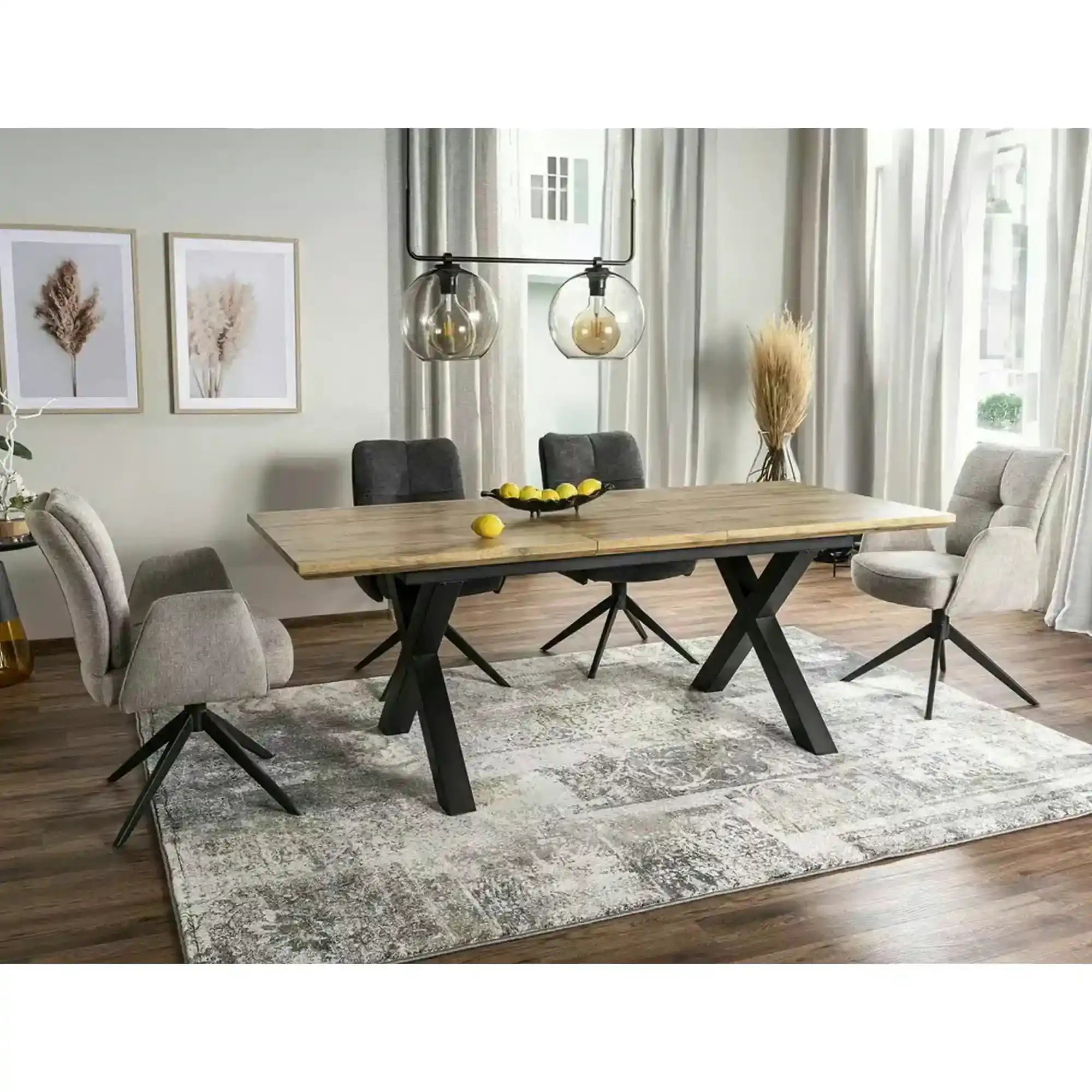 Masa de living extensibila XAVIERO II, stejar artisan/negru mat, 160-240x90x76 cm