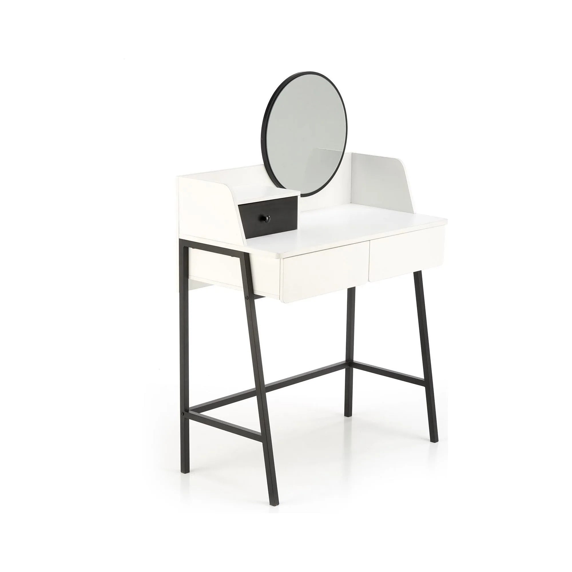 Masa de toaleta AGNES, alb/negru, PAL melaminat/otel, cu oglinda, 80x42x120 cm