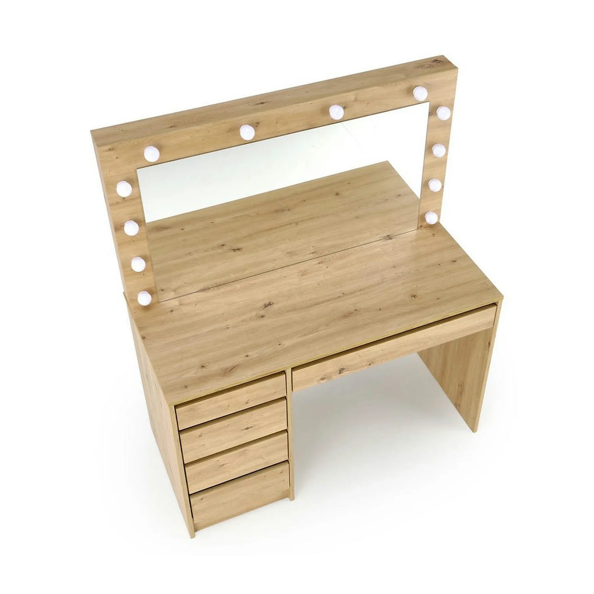 Masa de toaleta cu oglinda cu leduri HOLLYWOOD XL, stejar artisan, PAL laminat, 120x55x140 cm