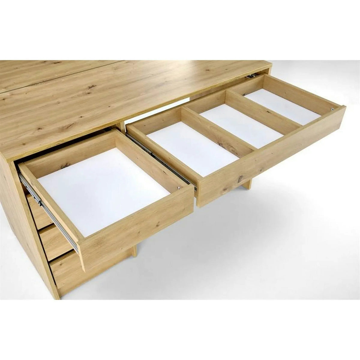 Masa de toaleta cu oglinda cu leduri HOLLYWOOD XL, stejar artisan, PAL laminat, 120x55x140 cm
