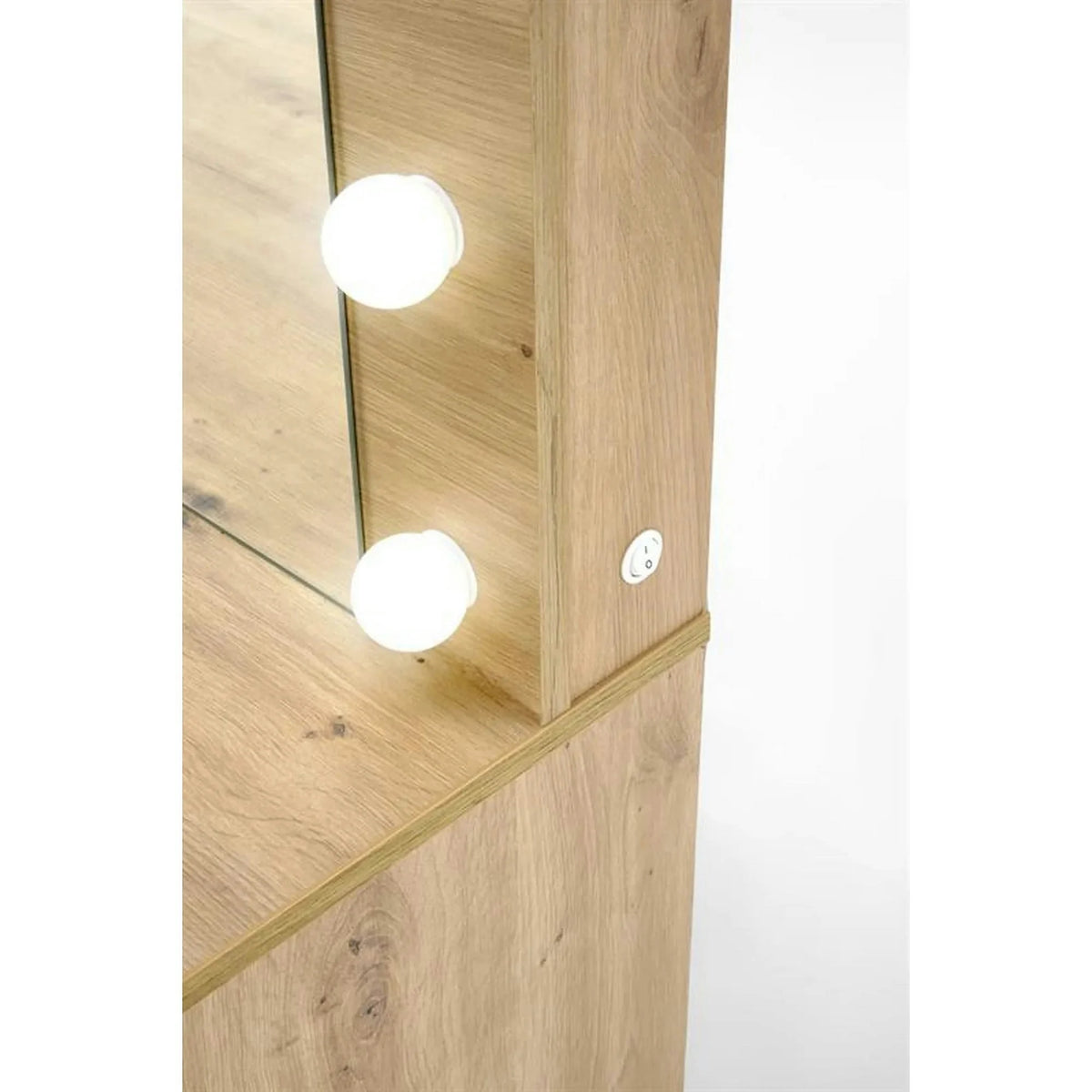 Masa de toaleta cu oglinda cu leduri HOLLYWOOD XL, stejar artisan, PAL laminat, 120x55x140 cm