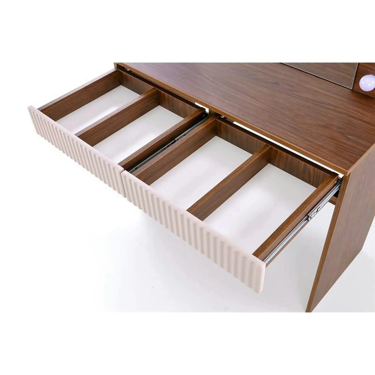 Masa de toaleta HOLLYWOOD 2, nuc/casmir, PAL laminat, cu oglinda si iluminare LED, 94x43x140 cm