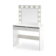 Masa de toaleta HOLLYWOOD, alb, PAL furniruit, cu oglinda si iluminare LED, 94x43x140 cm
