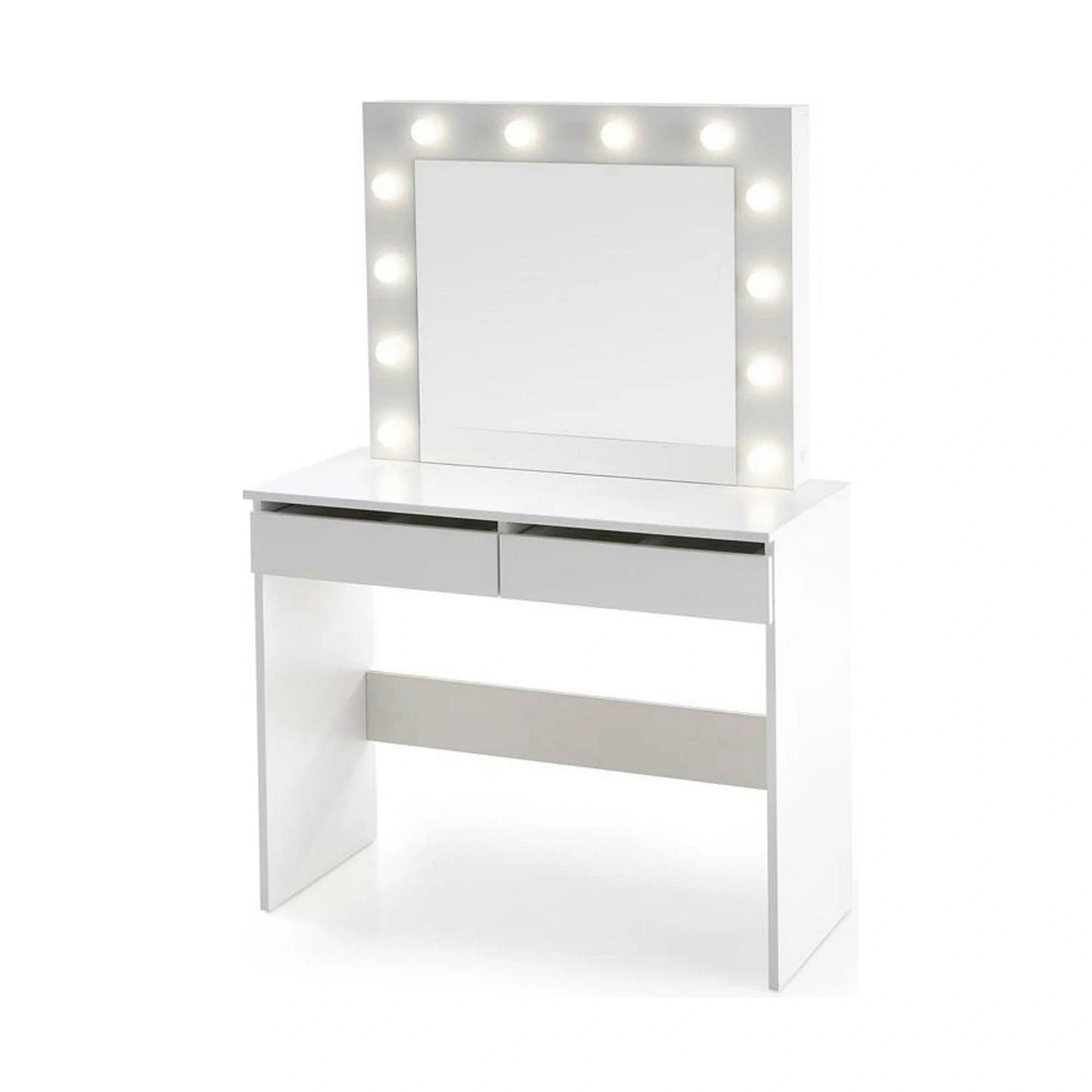 Masa de toaleta HOLLYWOOD, alb, PAL furniruit, cu oglinda si iluminare LED, 94x43x140 cm