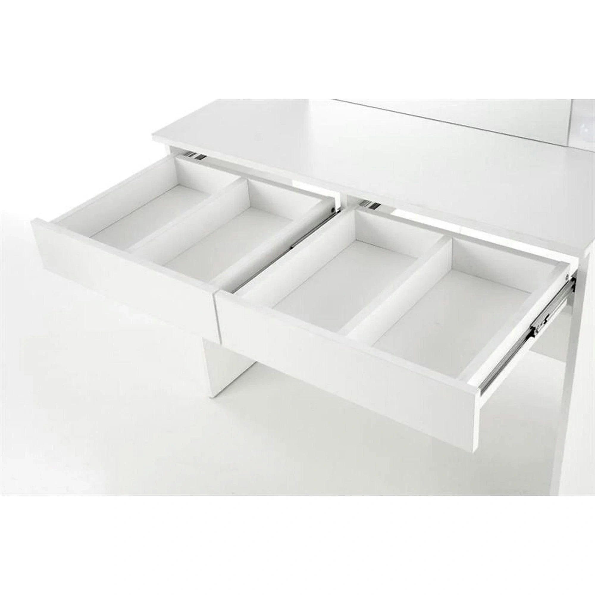 Masa de toaleta HOLLYWOOD, alb, PAL furniruit, cu oglinda si iluminare LED, 94x43x140 cm