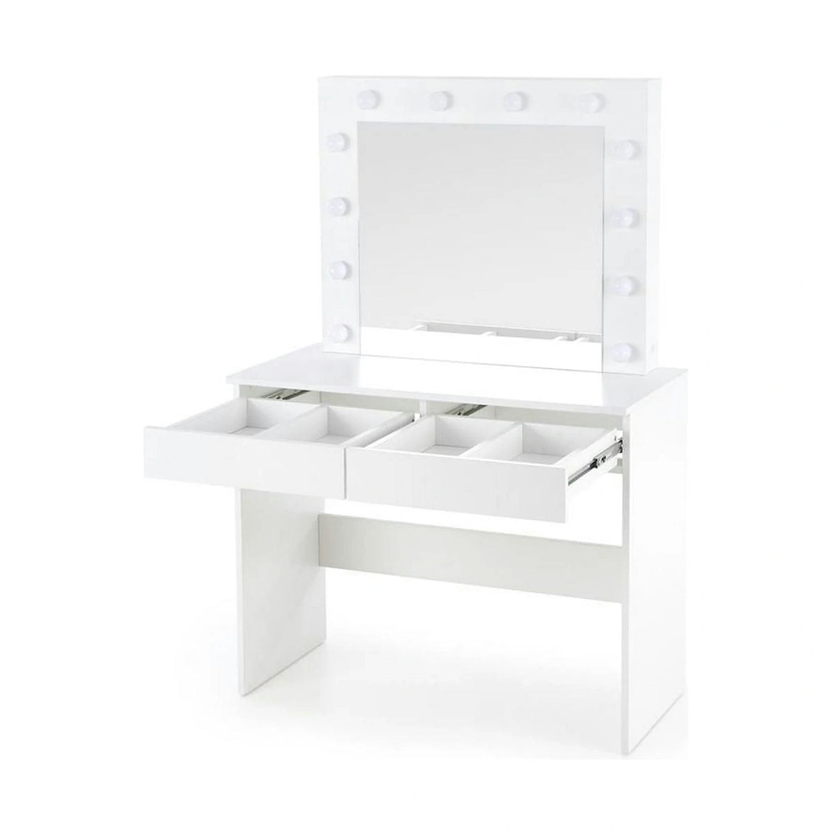 Masa de toaleta HOLLYWOOD, alb, PAL furniruit, cu oglinda si iluminare LED, 94x43x140 cm