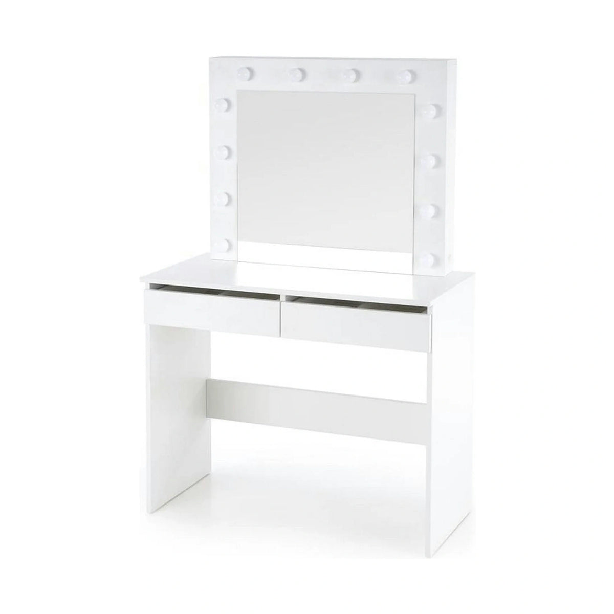 Masa de toaleta HOLLYWOOD, alb, PAL furniruit, cu oglinda si iluminare LED, 94x43x140 cm