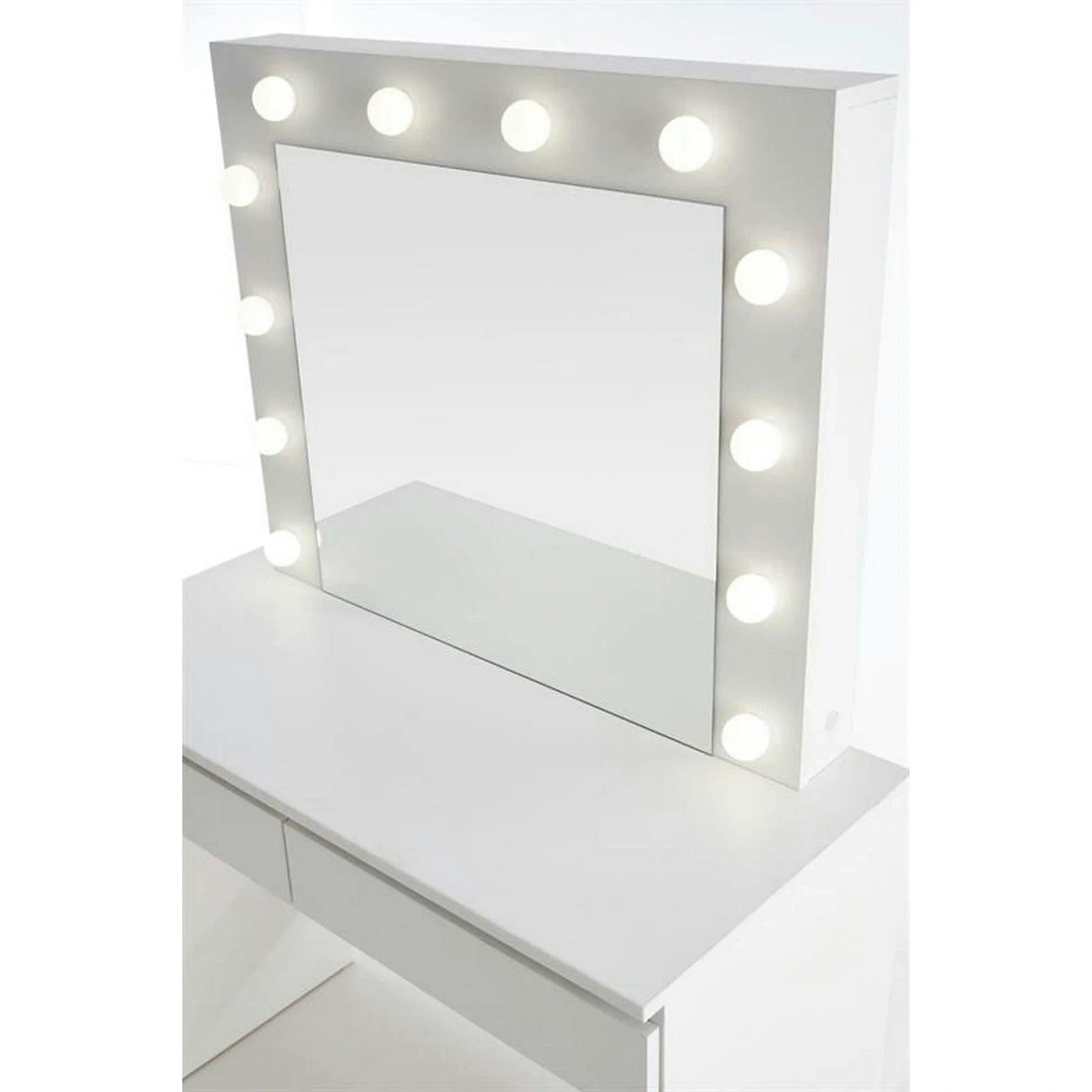 Masa de toaleta HOLLYWOOD, alb, PAL furniruit, cu oglinda si iluminare LED, 94x43x140 cm