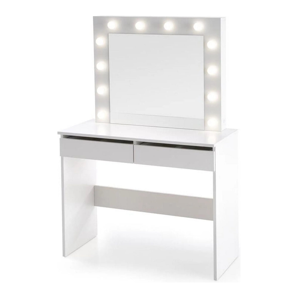 Masa de toaleta HOLLYWOOD, alb, PAL furniruit, cu oglinda si iluminare LED, 94x43x140 cm