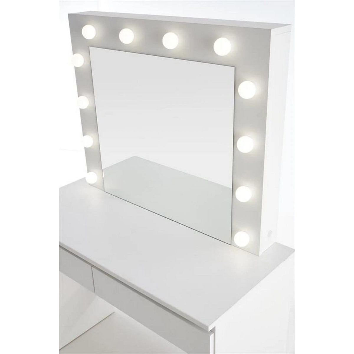 Masa de toaleta HOLLYWOOD, alb, PAL furniruit, cu oglinda si iluminare LED, 94x43x140 cm