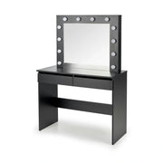 Masa de toaleta HOLLYWOOD, negru, PAL furniruit, cu oglinda si iluminare LED, 94x43x140 cm