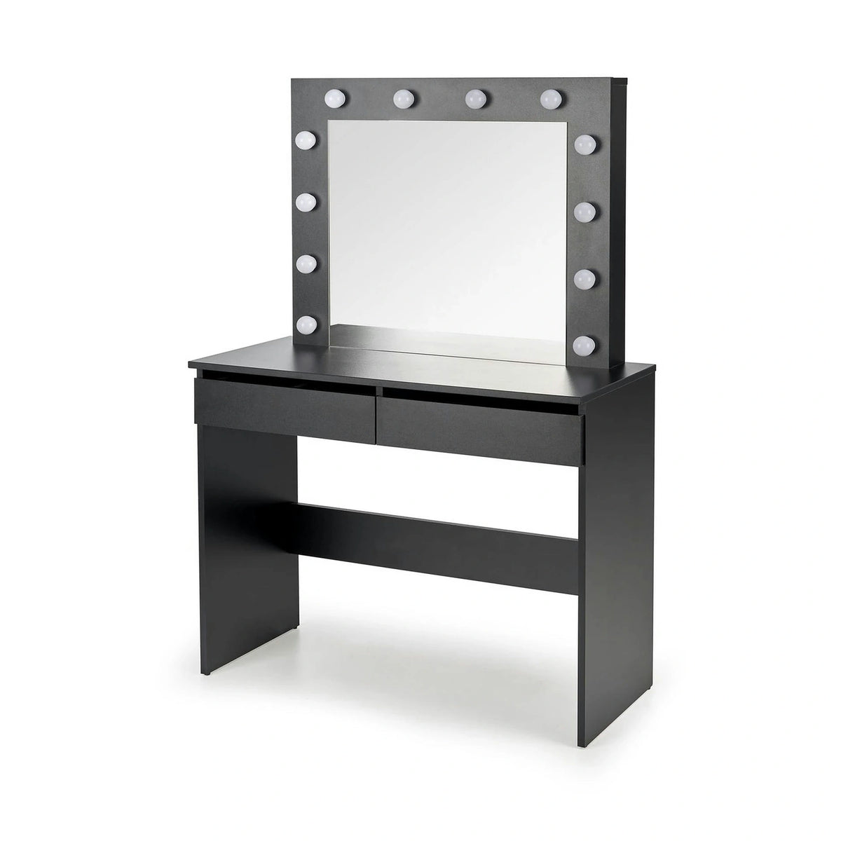 Masa de toaleta HOLLYWOOD, negru, PAL furniruit, cu oglinda si iluminare LED, 94x43x140 cm