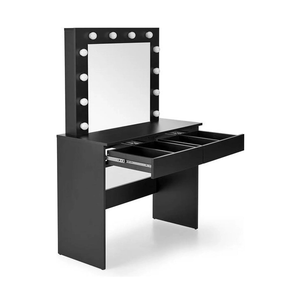 Masa de toaleta HOLLYWOOD, negru, PAL furniruit, cu oglinda si iluminare LED, 94x43x140 cm