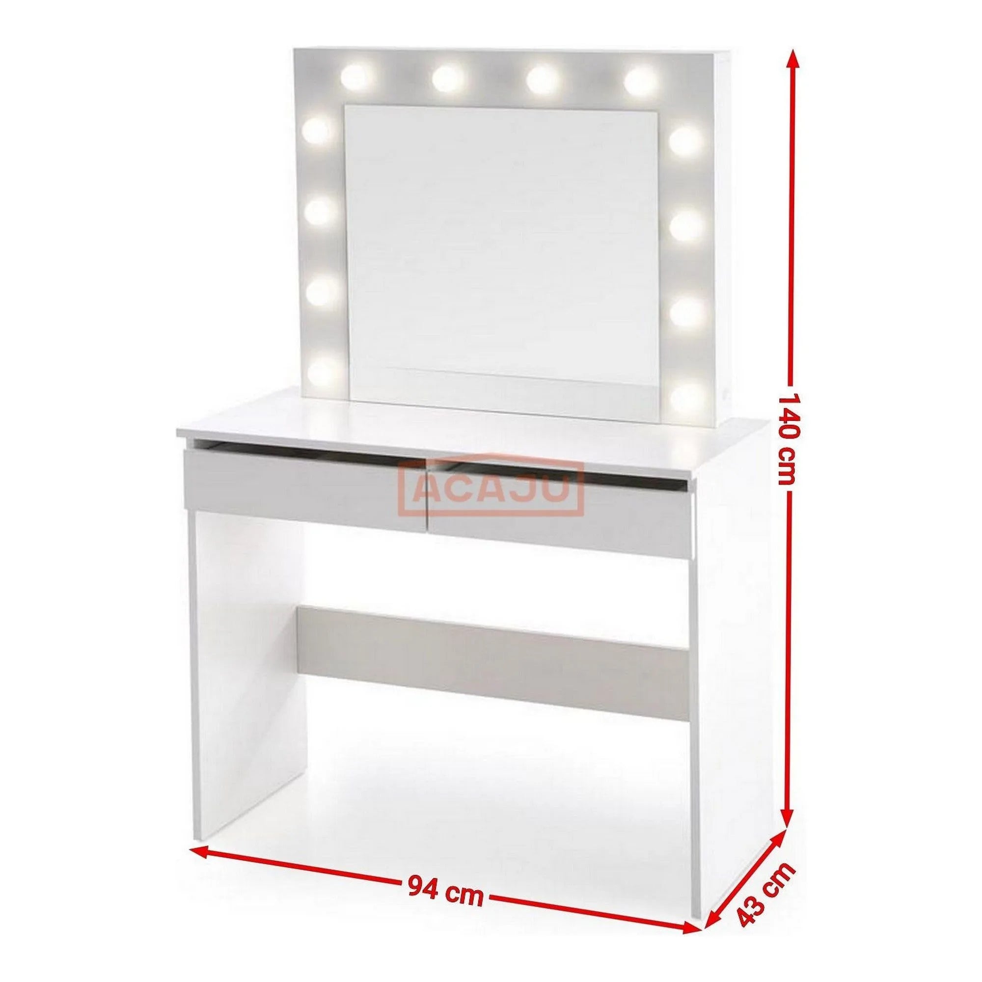 Masa de toaleta HOLLYWOOD, negru, PAL furniruit, cu oglinda si iluminare LED, 94x43x140 cm