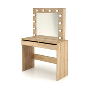 Masa de toaleta HOLLYWOOD, stejar artisan, PAL laminat, cu oglinda si iluminare LED, 94x43x140 cm