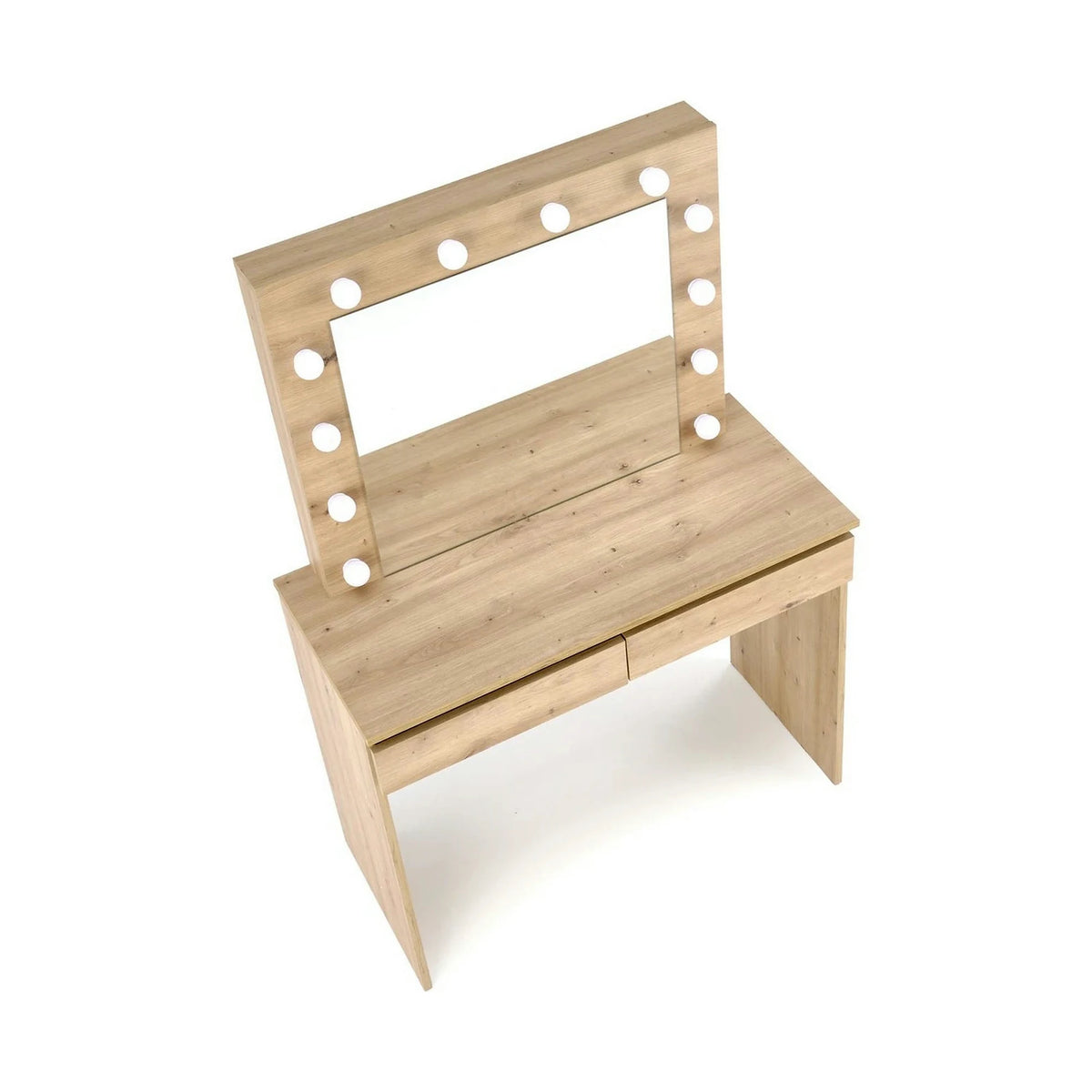 Masa de toaleta HOLLYWOOD, stejar artisan, PAL laminat, cu oglinda si iluminare LED, 94x43x140 cm