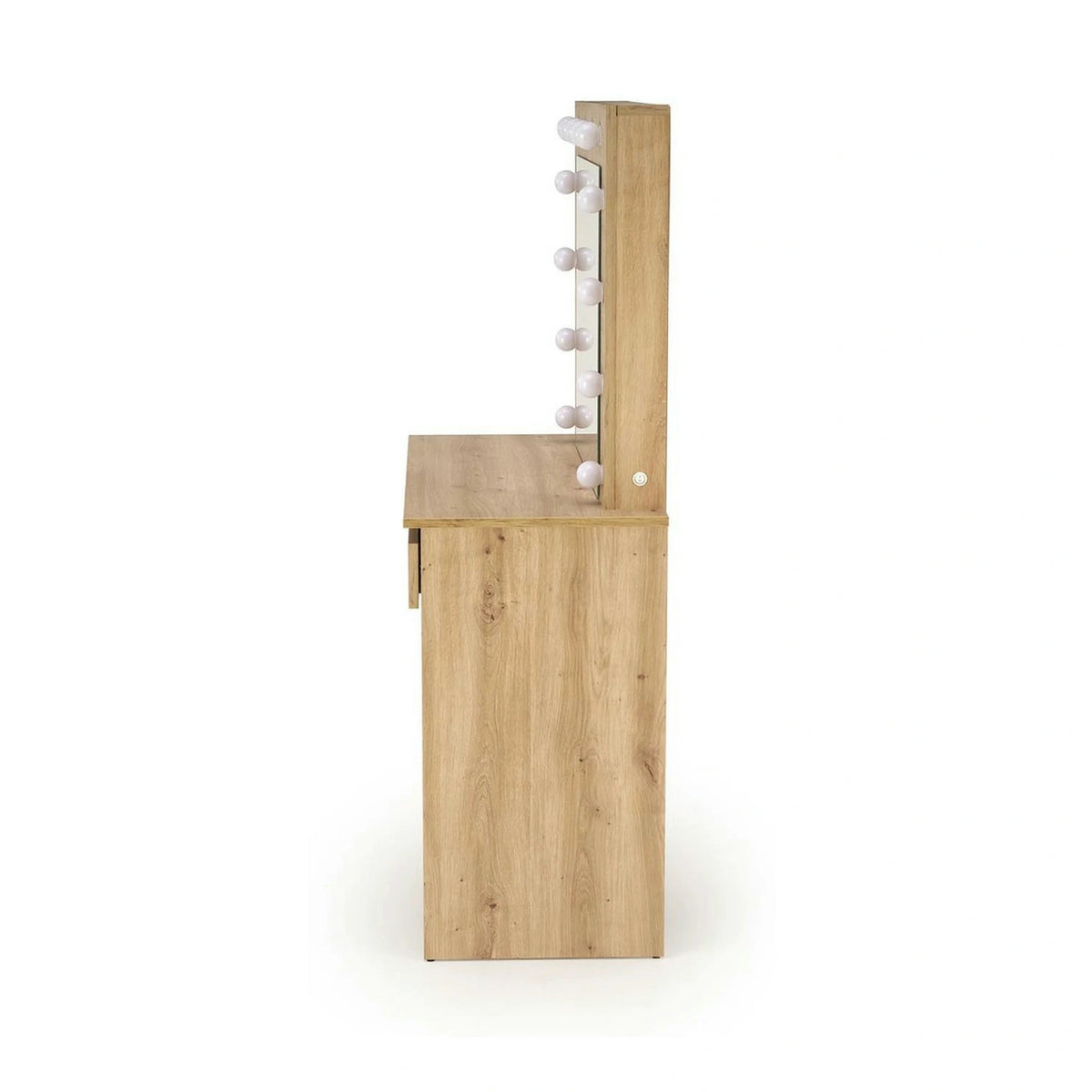 Masa de toaleta HOLLYWOOD, stejar artisan, PAL laminat, cu oglinda si iluminare LED, 94x43x140 cm
