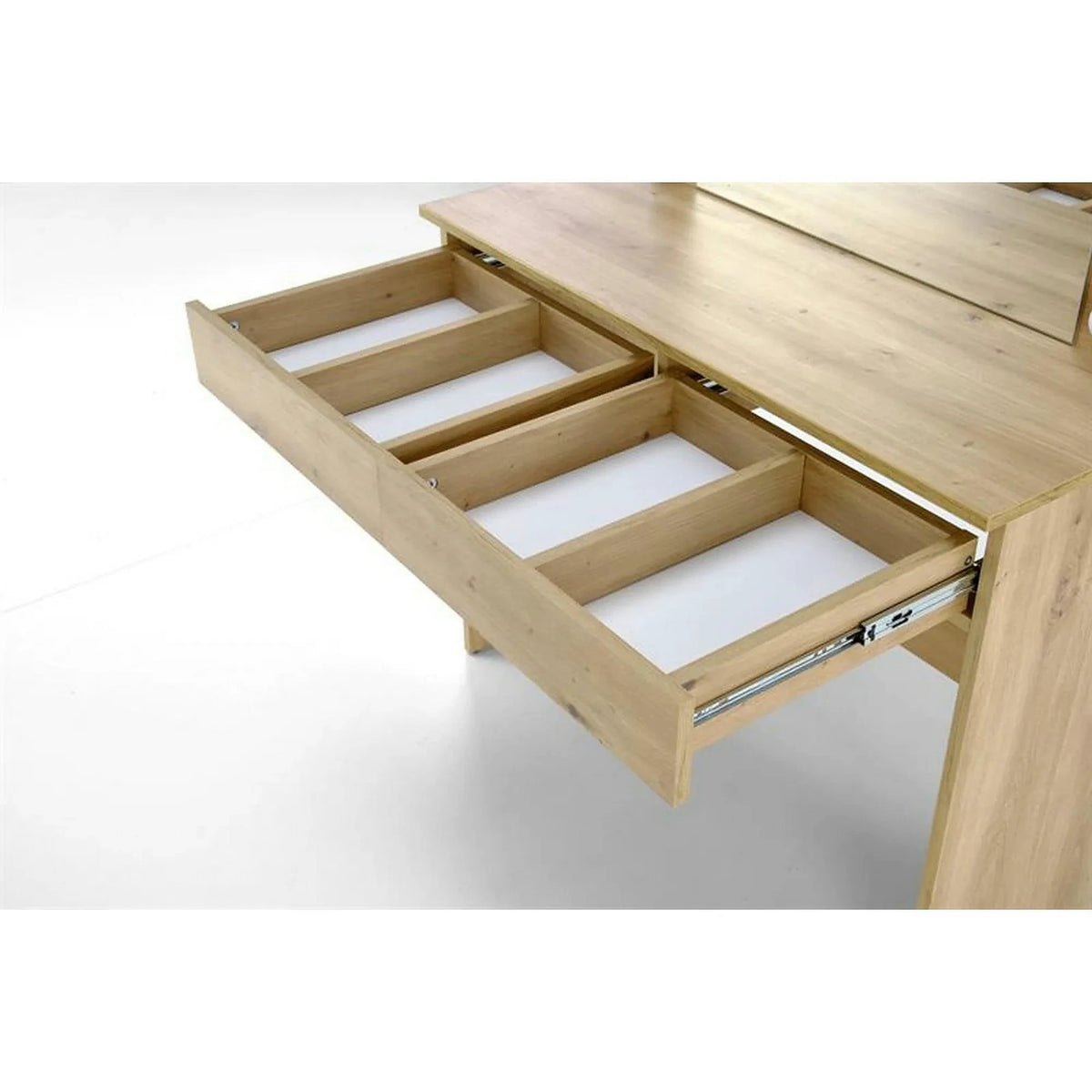 Masa de toaleta HOLLYWOOD, stejar artisan, PAL laminat, cu oglinda si iluminare LED, 94x43x140 cm