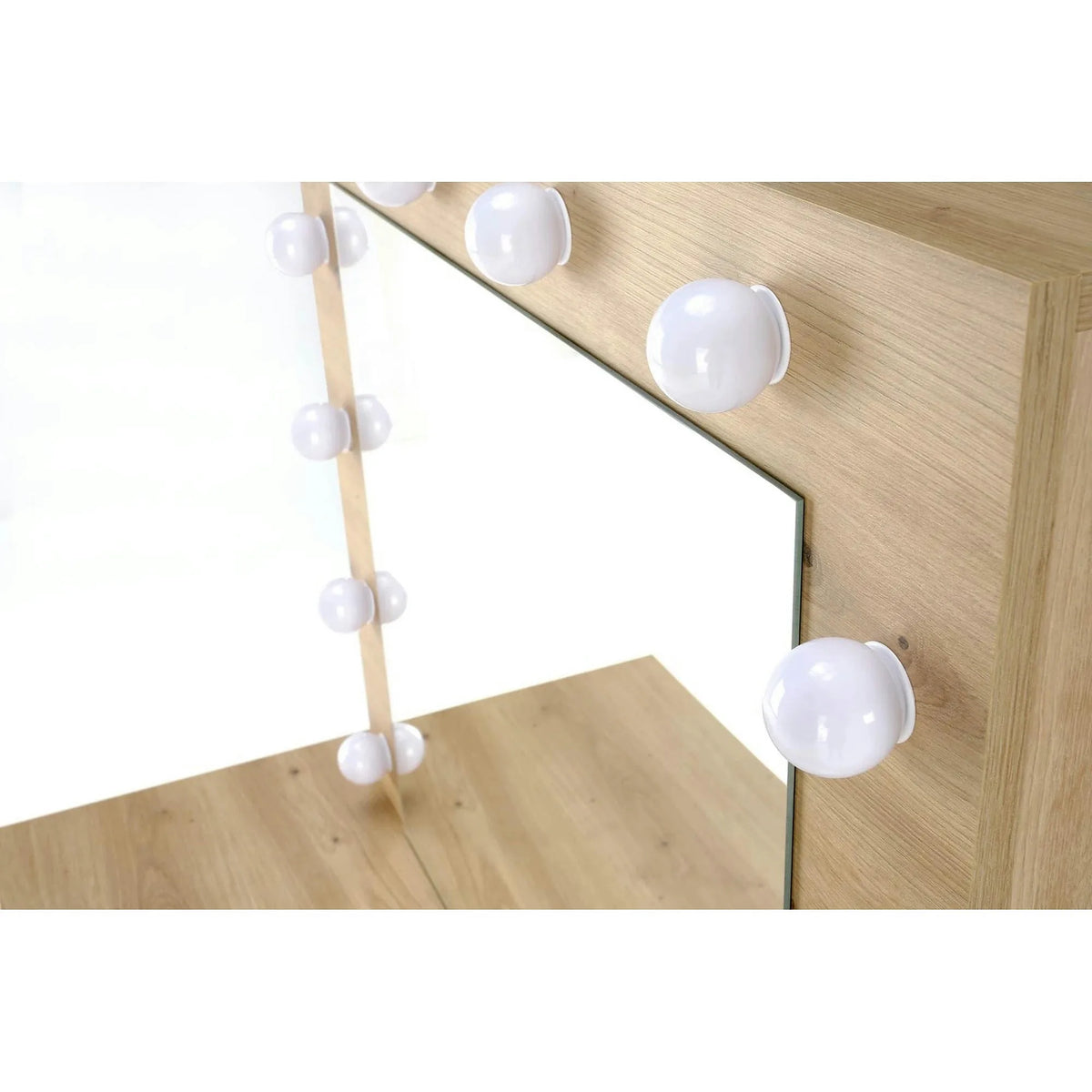 Masa de toaleta HOLLYWOOD, stejar artisan, PAL laminat, cu oglinda si iluminare LED, 94x43x140 cm