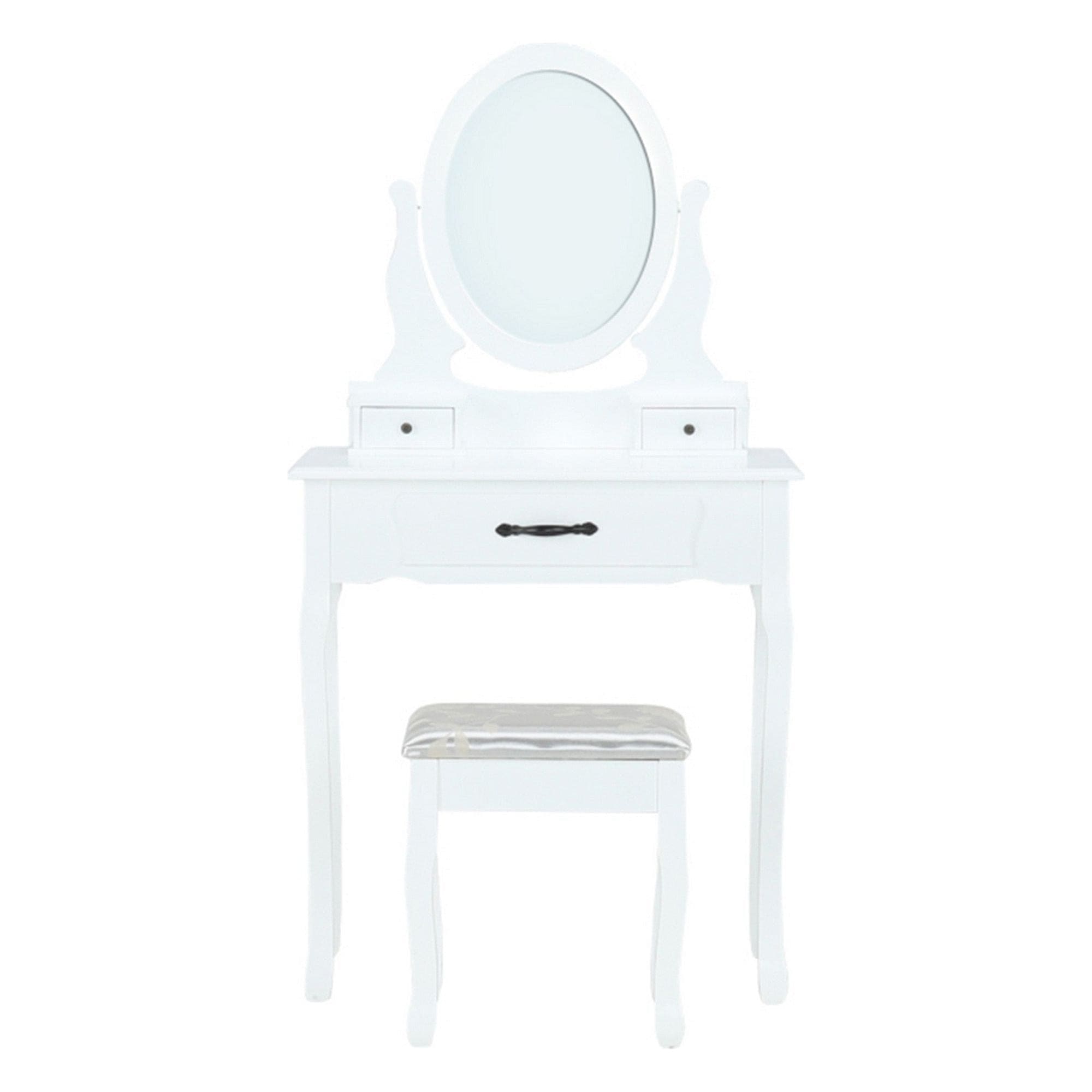 Masa de toaleta LINET NEW, alb/auriu, cu taburet si oglinda, 72x40x136 cm