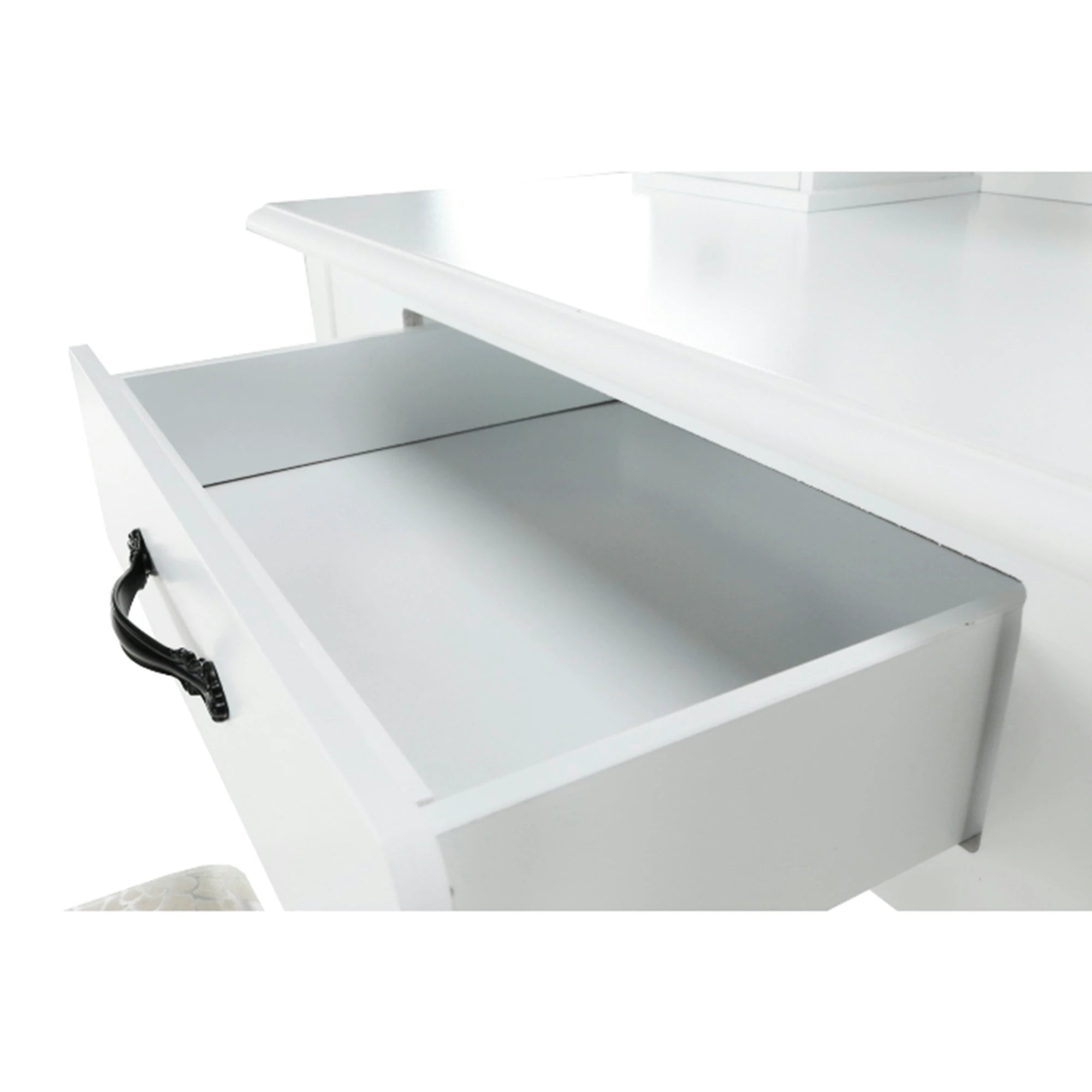 Masa de toaleta LINET NEW, alb/auriu, cu taburet si oglinda, 72x40x136 cm