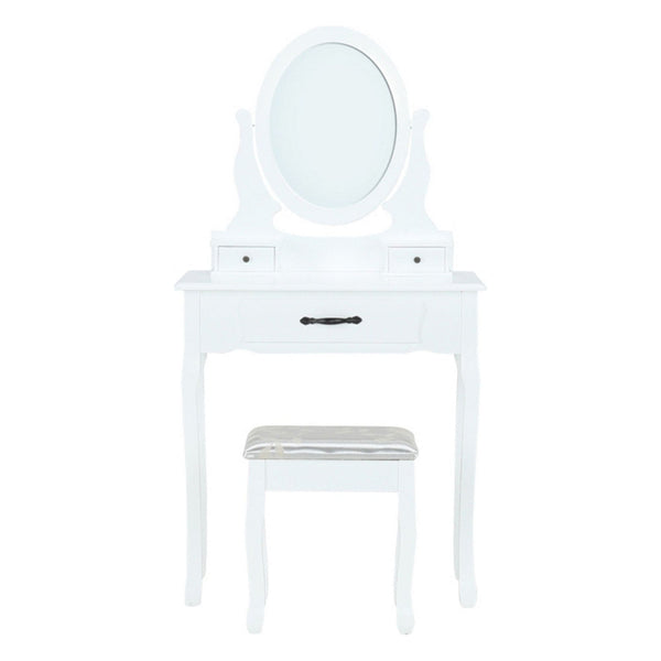 Masa de toaleta LINET NEW, alb/auriu, cu taburet si oglinda, 72x40x136 cm
