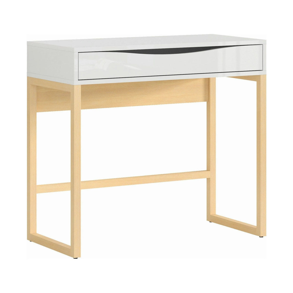 Masa de toaleta PORI, alb lucios/stejar nagaro, lemn/furnir de pin/PVC, cu oglinda, 85x40x78/93 cm